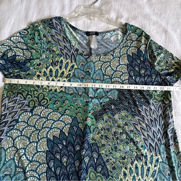 MSK Dress Womens L/XL Boho Tunic 70s Inspired Flowy Retro Bell Sleeve Stretch - Picture 4 of 11